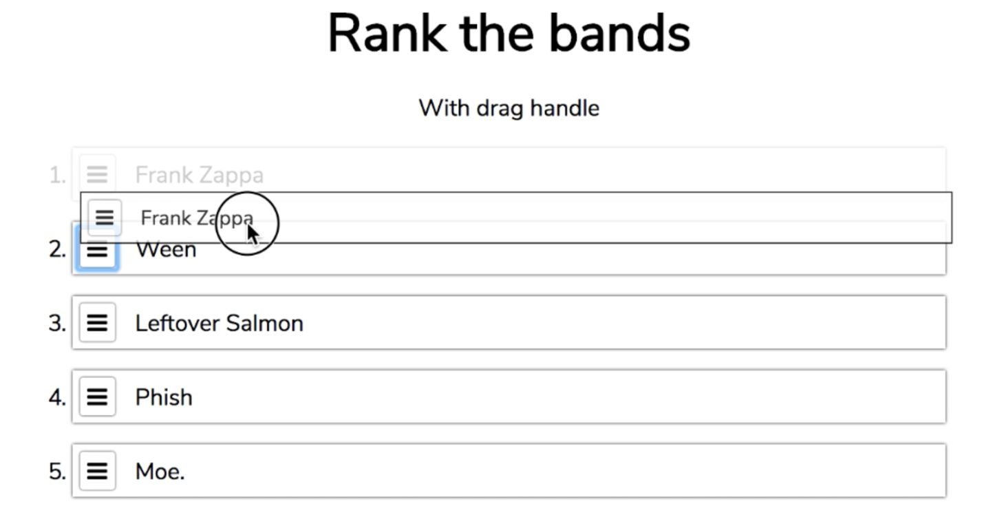 A screenshot of a list being re-ordered by dragging with a mouse pointer.